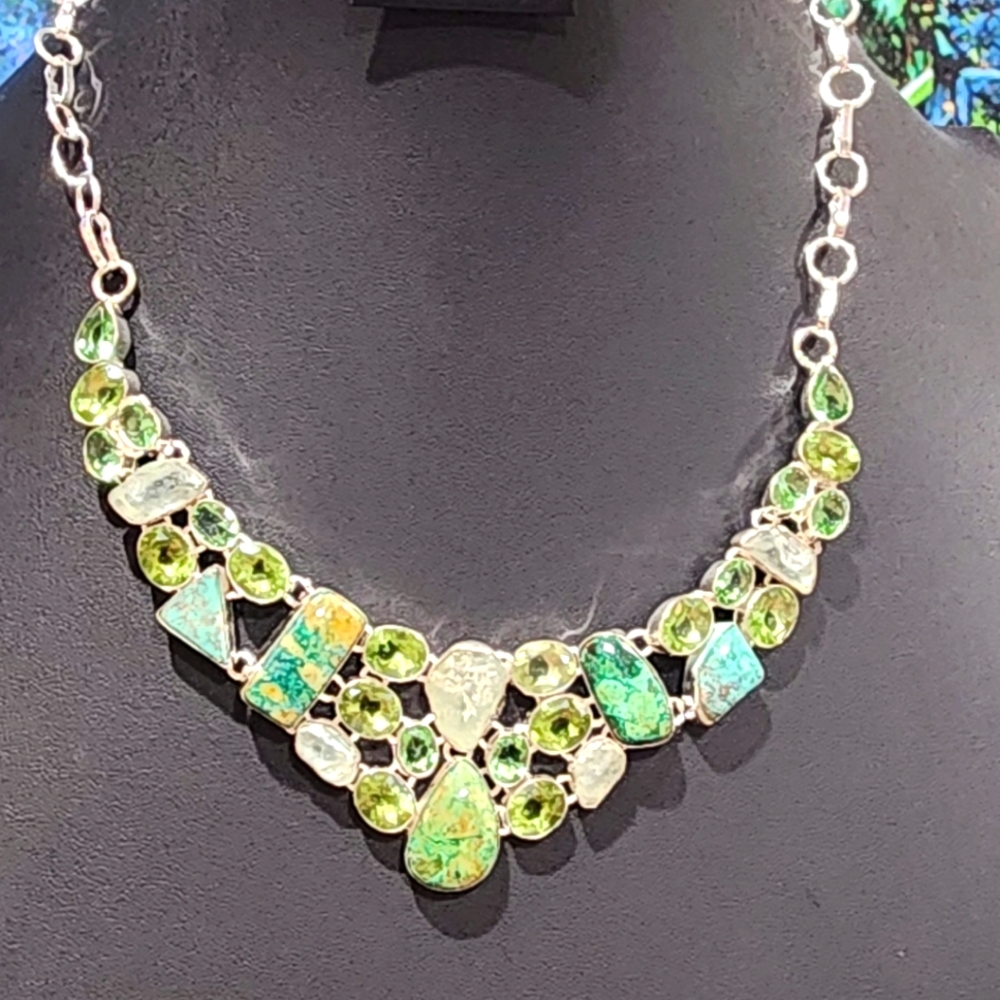 Statement Chrysler [Sic] Gemstone Necklace, Layer… - image 1